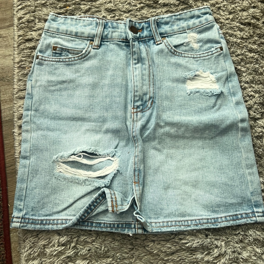 Billabong Distressed Light Blue Denim Skirt